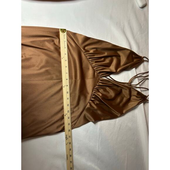 Vtg Hippie 70s Style Very Wide Legged Brown Jumpsuit Halter Back Babydoll Sz M - Picture 8 of 11